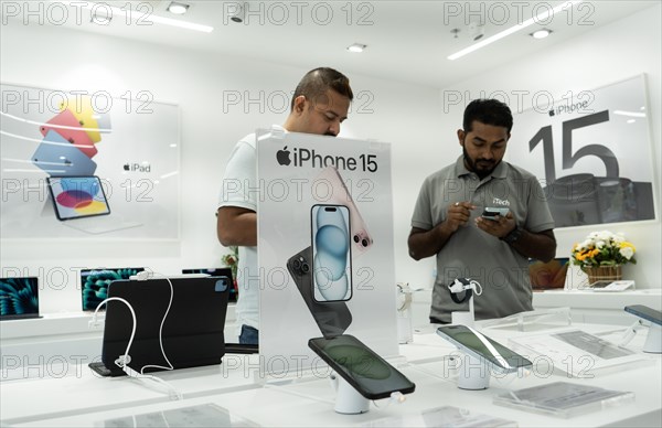 Apple iPhone 15 series smartphones displayed in an Apple authorised reseller store iTech during the devices first day of sale in Guwahati