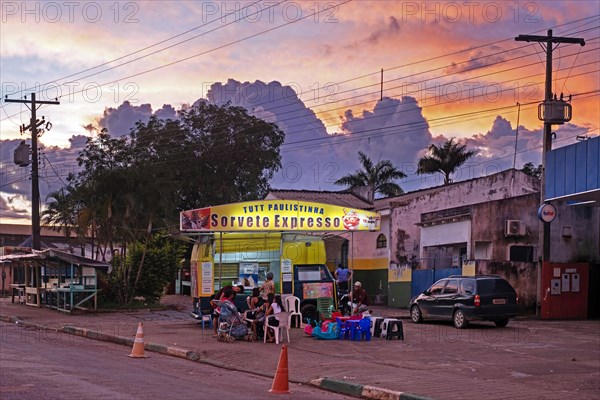 Ice cream van in the village Rorainopolis along route 174 at sunset