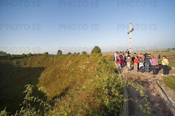 English school children visiting WWI Lochnagar mine crater