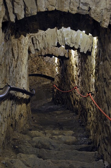 Narrow staircase leading to casemate in the medieval Franchimont Castle