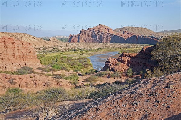 Desert landscape of the Valley of the Rio las Conchas in the Quebrada de Cafayate