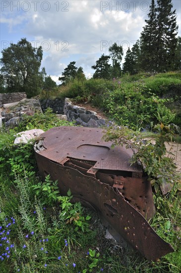 Bullet holes in iron turret from trench at the First World War battlefield Le Linge at Orbey