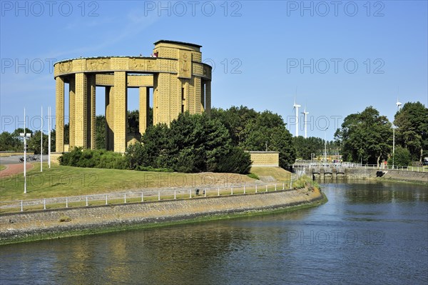 The Memorial King Albert I monument along the river IJzer near the sluice complex Ganzenpoot