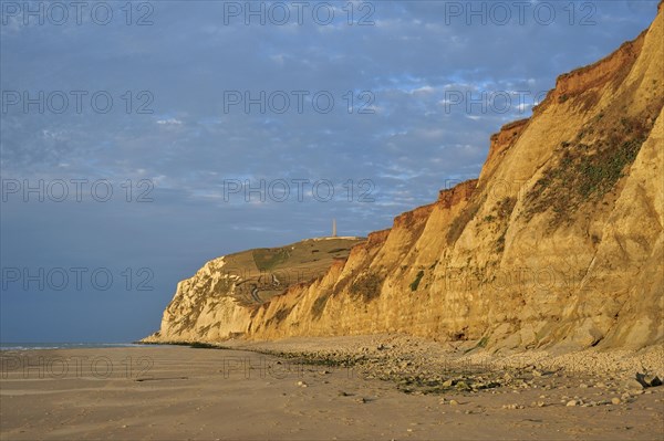 Cap Blanc Nez at sunset with obelisk of the Dover Patrol Memorial