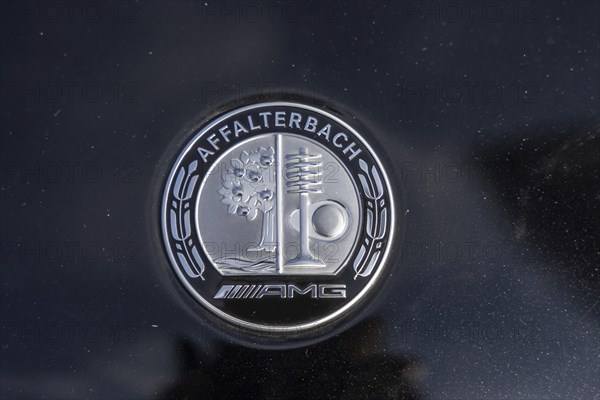 Vehicle of the Mercedes AMG brand. Badge on bonnet with AMG logo and Affalterbach lettering