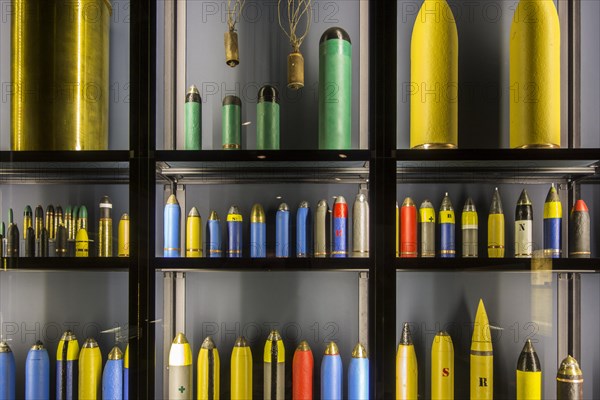 First World War One artillery ammunition in the Memorial Museum Passchendaele 1917 at Zonnebeke