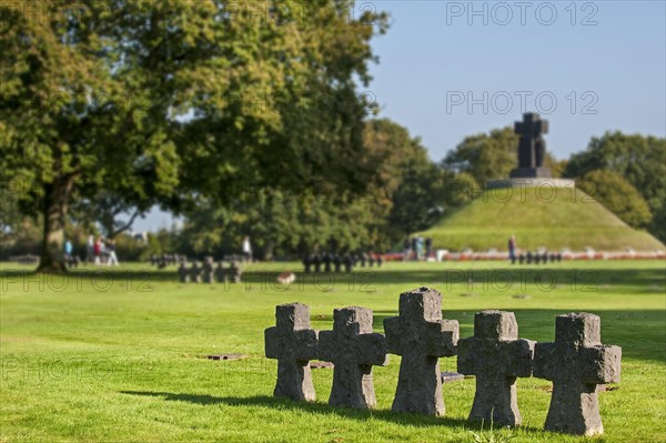 Tombstones and stone crosses at La Cambe German Second World War military cemetery