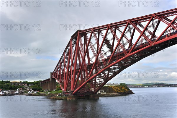 Train riding the Forth Railway Bridge