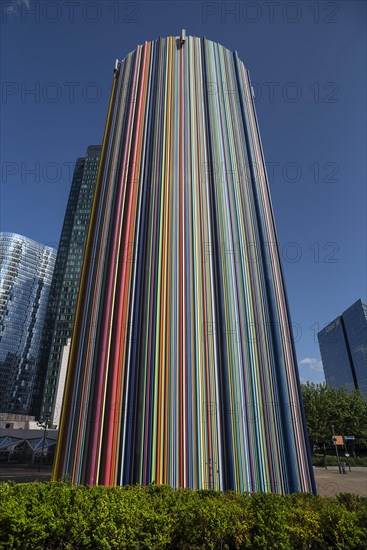 Colourful ventilation tower designed by artist Raymond Moretti
