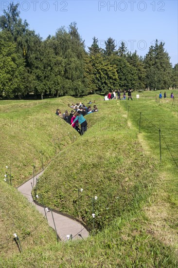 English school children visiting First World War One trenches of the Battle of the Somme at the Canadian Beaumont-Hamel Newfoundland Memorial