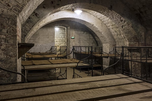 Dormitory with metal bunks in the First World War One Fort de Vaux at Vaux-Devant-Damloup