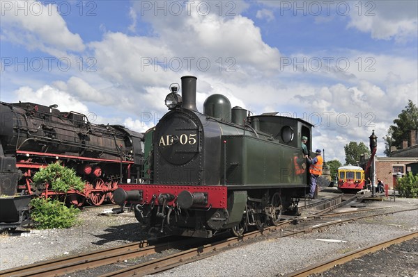 Steam trains at the depot of the Chemin de Fer a Vapeur des Trois Vallees at Mariembourg