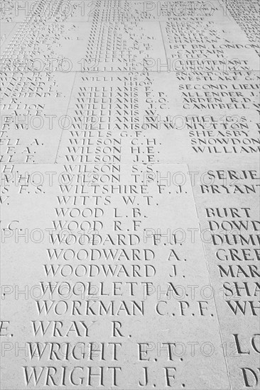 Names of the missing First World War One officers and men of the British Armies who fell during the Battle of the Somme