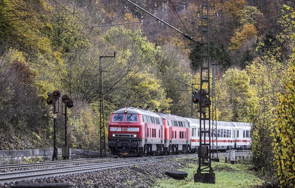 InterCity IC of Deutsche Bahn with two diesel locomotives on the Geislinger Steige