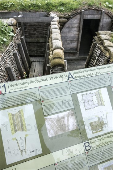 Information panel at reconstruction of German First World War One trench at the Memorial Museum Passchendaele 1917