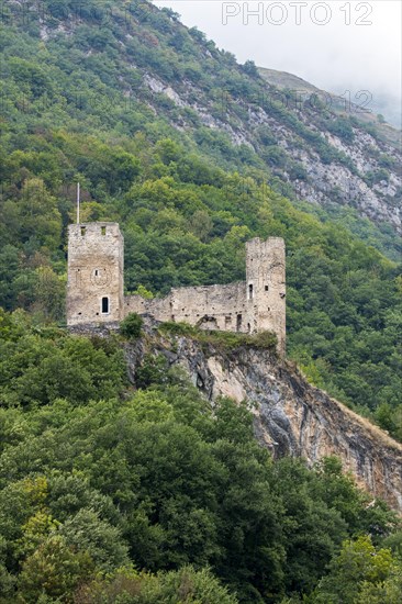 Ruins of the Chateau Sainte-Marie castle near Esterre and Luz-Saint-Sauveur