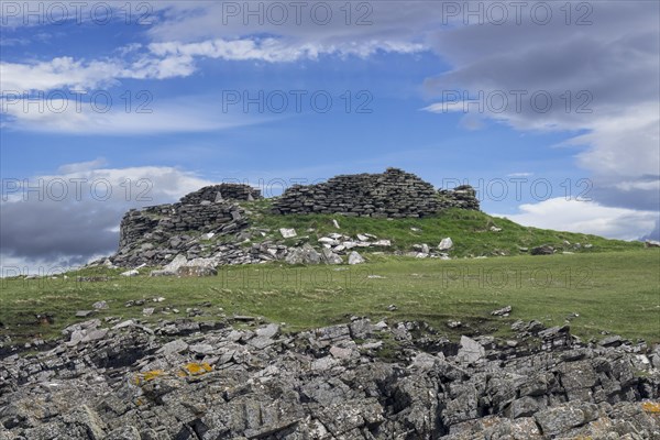 Remains of the Broch of Burraland on the No Ness peninsula near Sandwick