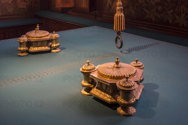 16th century inkpots in the Alderman's chamber in the Brugse Vrije on the Burg