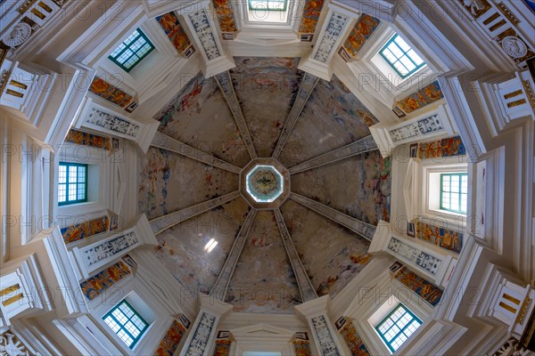 Inside of Temple of the Holy Cross with Sunlight in Riva San Vitale