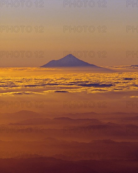 Aerial distant view of Mount Taranaki North Island New Zealand