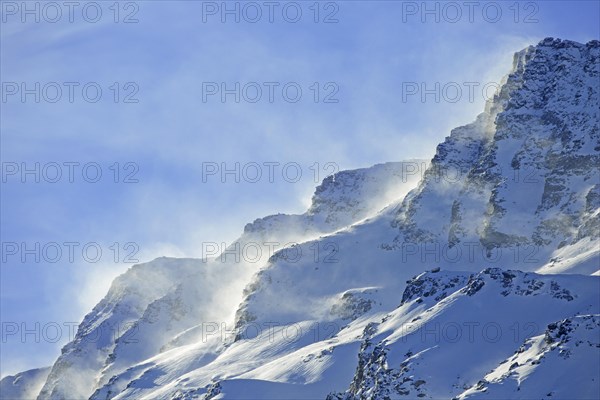 Snowstorm in the mountains in winter in the Gran Paradiso National Park