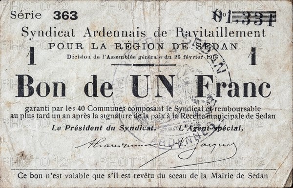 French banknote Bon de Un Franc