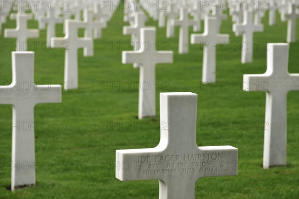 White crosses at the Second World War Two Normandy American Cemetery and Memorial at Colleville-sur-Mer