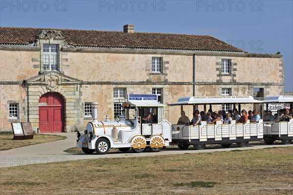 Little tourist train visiting the citadel at Le Chateau-d'Oleron on the island Ile d'Oleron