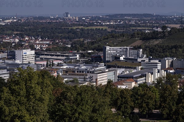 View from Killesberg tower of Feuerbach district with disco