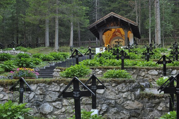 Graves at the German military cemetery Nasswand from World War I in the Dolomites