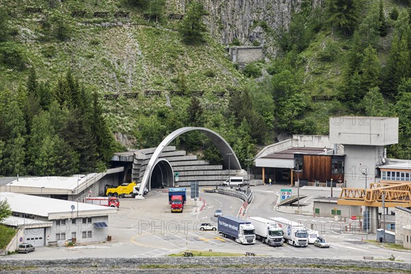 Italian entrance of the Mont Blanc Tunnel in the Alps linking Chamonix