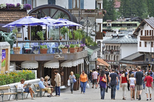 Tourists in shopping street at Cortina d'Ampezzo