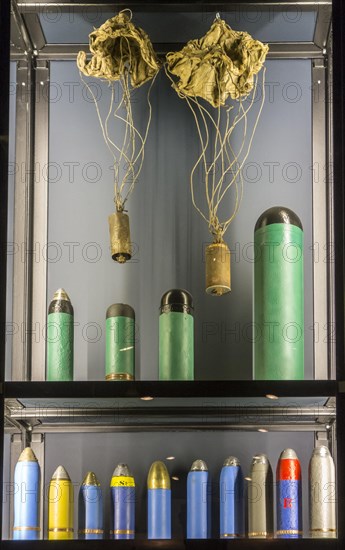 First World War One artillery ammunition in the Memorial Museum Passchendaele 1917 at Zonnebeke