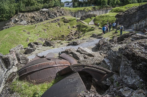 Broken gun turret and debris of the exploded magazine in the Fort de Loncin