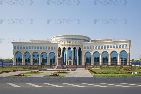 The Kazakhstan Embassy building and monument to the national poet Abay in Tashkent