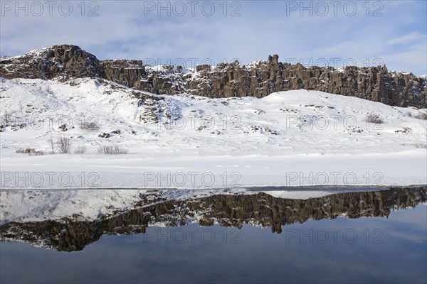 Almannagja gorge in the snow in winter