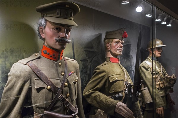 Belgian uniforms of First World War One officer captain and soldiers in the Memorial Museum Passchendaele 1917 at Zonnebeke