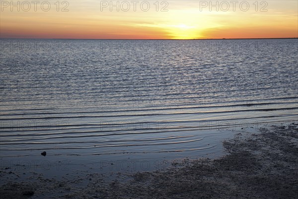 Sunset over Makgadikgadi Salt pan in the Kalahari desert in Botswana