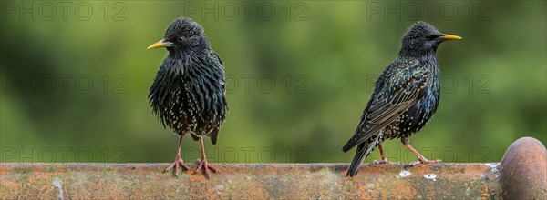 Two common starlings