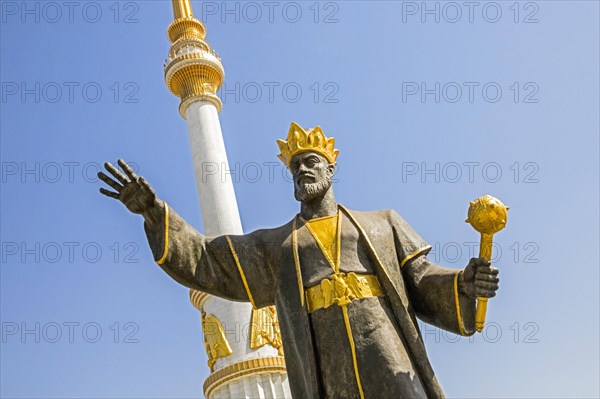 Statue of Turkmen leader in front of the Independence Monument