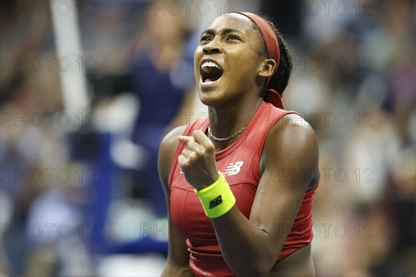 Tennisspielerin Coco Gauff USA feiert bei den US Open 2023