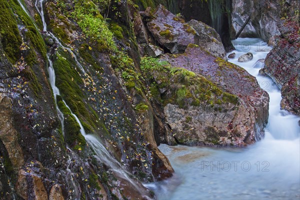 Stream flowing through in the gorge Wimbachklamm in Ramsau bei Berchtesgaden