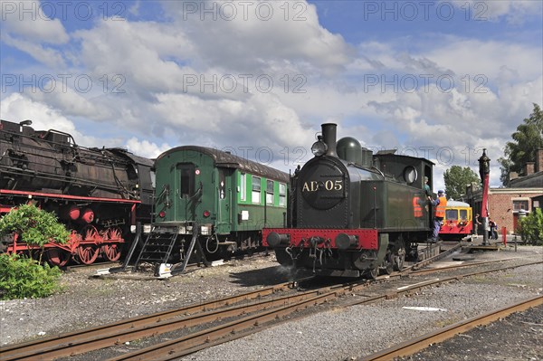 Steam trains at the depot of the Chemin de Fer a Vapeur des Trois Vallees at Mariembourg