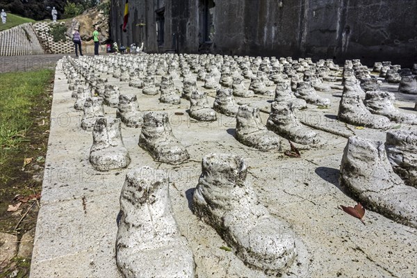 Pairs of boots remembering the soldiers who are still buried under the debris of the exploded Fort de Loncin