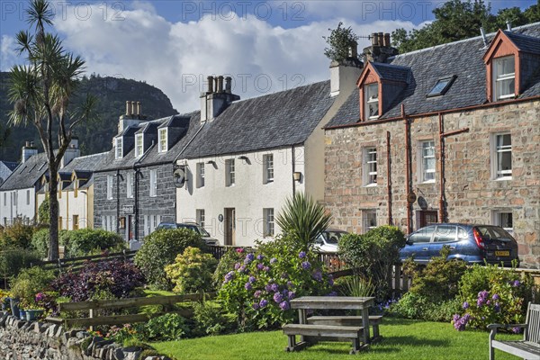 Houses and hotels of the village Plockton along Loch Carron in Wester Ross