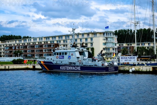 Coastguard boat in the harbour of the Priewall peninsula