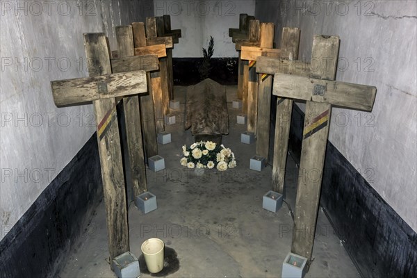 Wooden crosses of killed soldiers in crypt of the Fort de Loncin