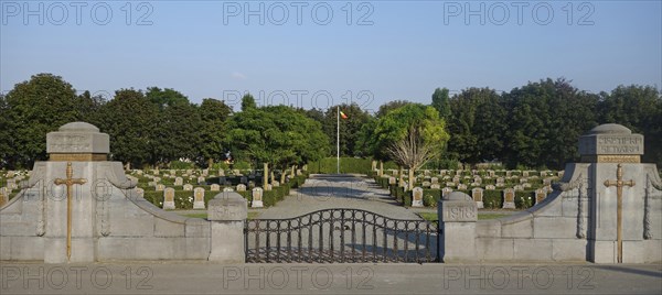 First World War One graves of fallen soldiers at the Belgian Military Cemetery at Ramskapelle