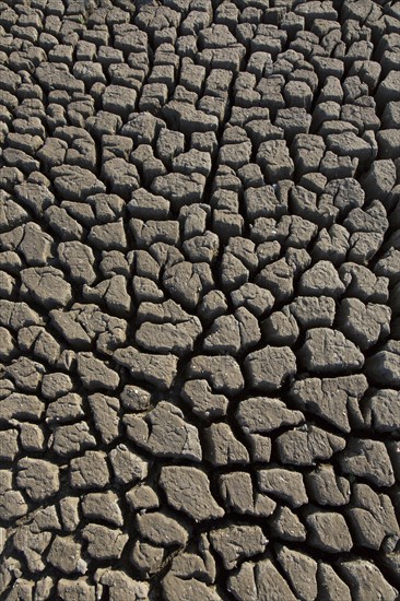 Abstract pattern of dry cracked clay mud in dried up lake bed