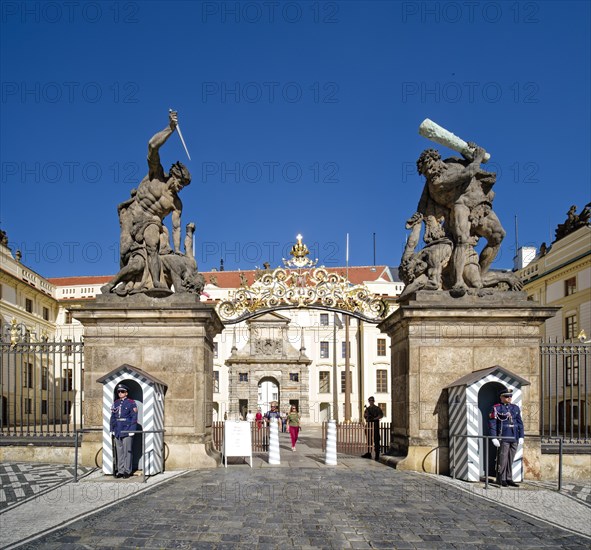 Entrance portal of Prague Castle with statues of the Fighting Titans